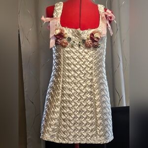 Dolls Kill Sugar Thrillz Floral White Basket Weave Dress